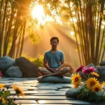 A peaceful scene of a person enjoying nature, practicing yoga, or engaging in self-care, illustrating the balance between physical, mental, and emotional well-being.