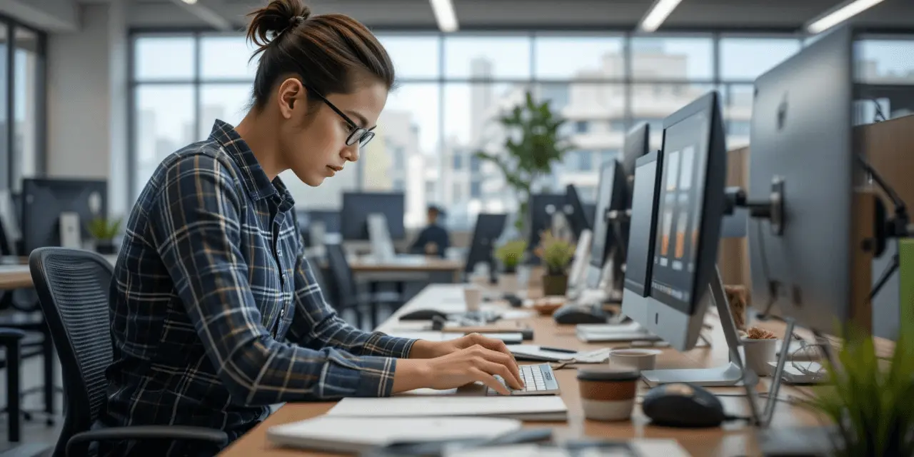 Self-Improver working in a modern, organized workspace