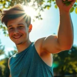 Teen exercising outdoors with motivational signs featuring positive affirmations for teens