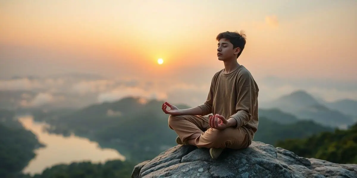 Teen meditating at sunrise with positive affirmations for teens